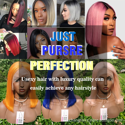 Wholesale summer pixie human frontal lace wigs brazilian hair ombre colored short bob cut lace front wig human hair straight